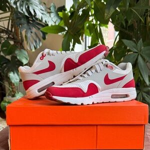Nike Air Max 1 White and Red Sneakers